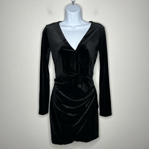 Zara Womens Short Velvet Dress Size XS Black Long Sleeve V Neck Party Velour - Picture 8 of 16